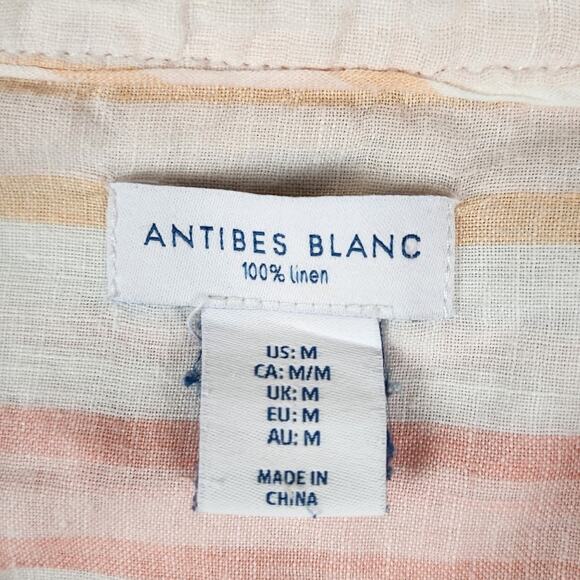 ANTIBES BLANC Linen Tunic Length Top Women Sz Medium Roll Tab Sleeves TINY FLAW - Picture 7 of 11